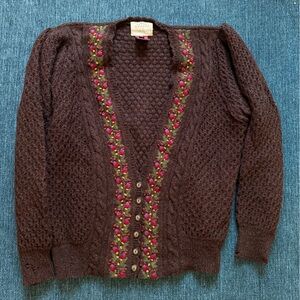 Susan Bristol Brown Sweater with Floral Details